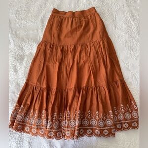 LC Lauren Conrad Burnt Orange Embroidered Skirt Women’s Size Small Maxi
